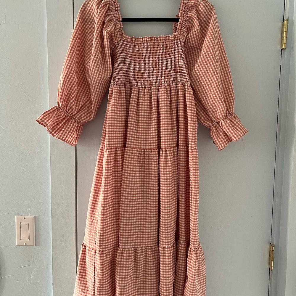Gingham Smocked Copper S Maxi Dress